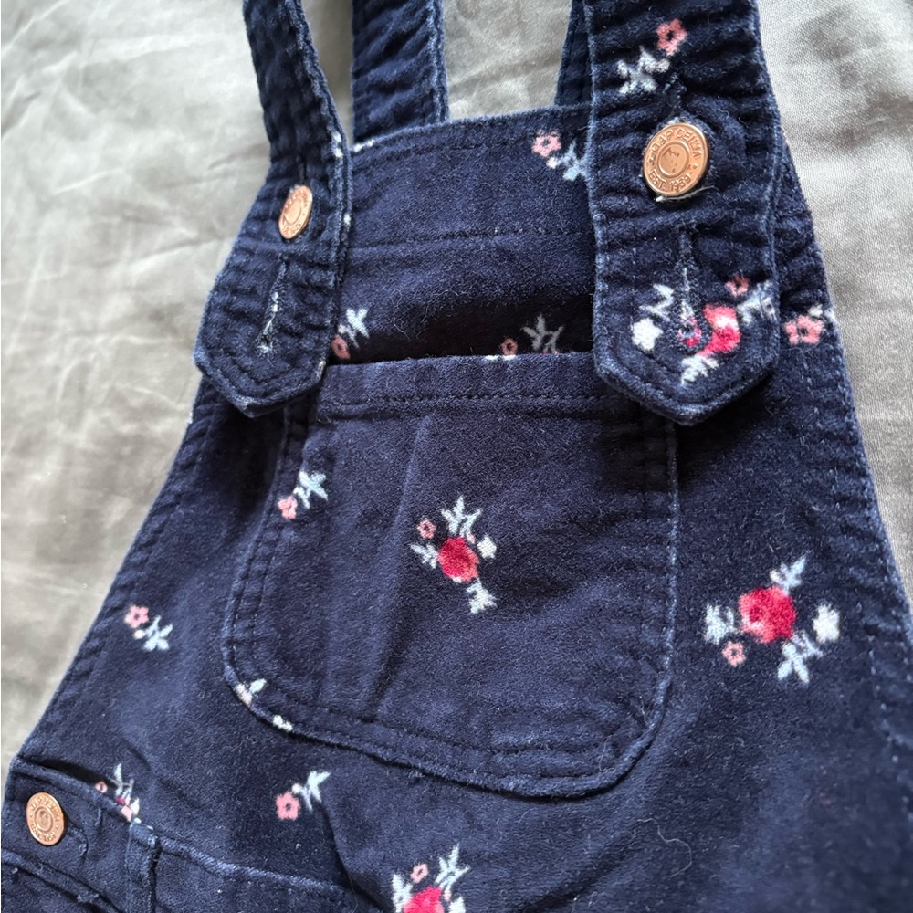 GAP Velvety Denim Overalls with Floral Accents - Picture 2 of 5